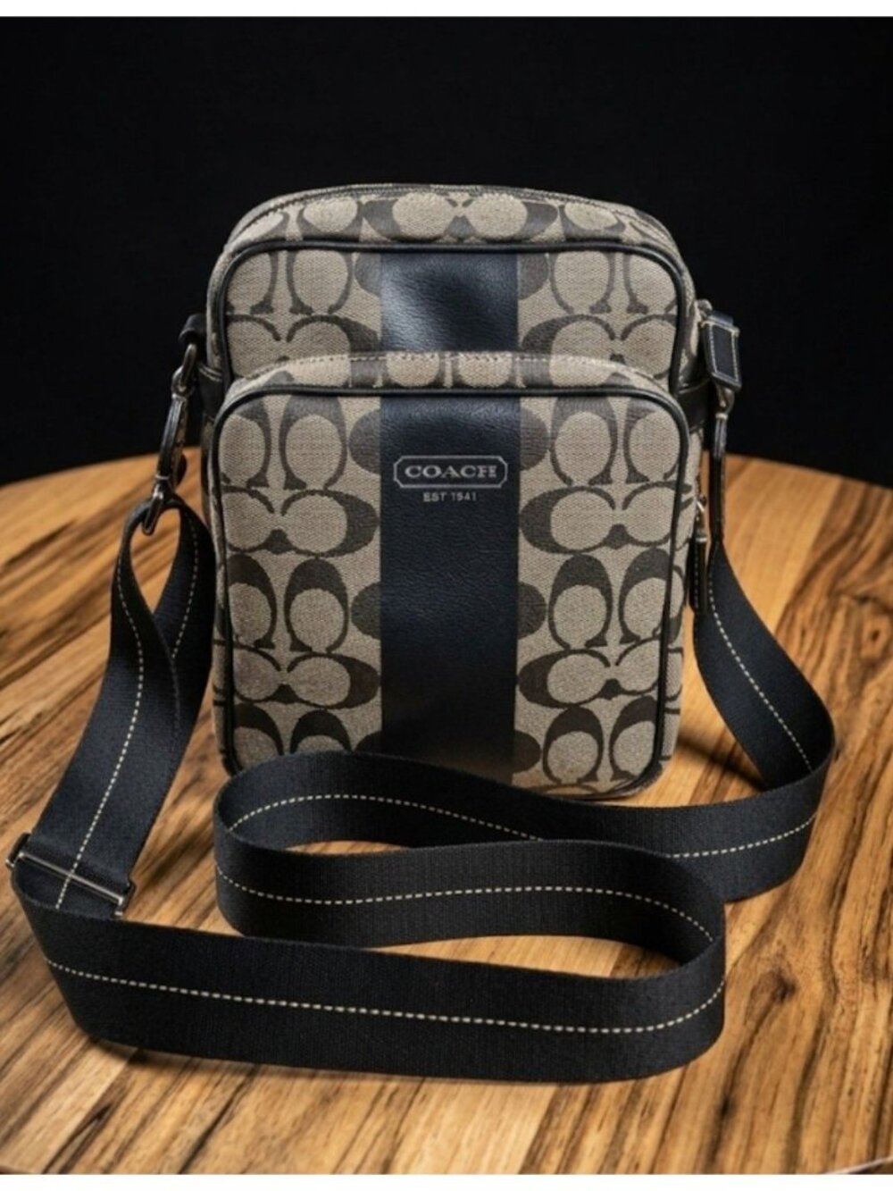 Coach Signature Stripe Flight Canvas Crossbody Shoulder Messenger Bag - Unisex